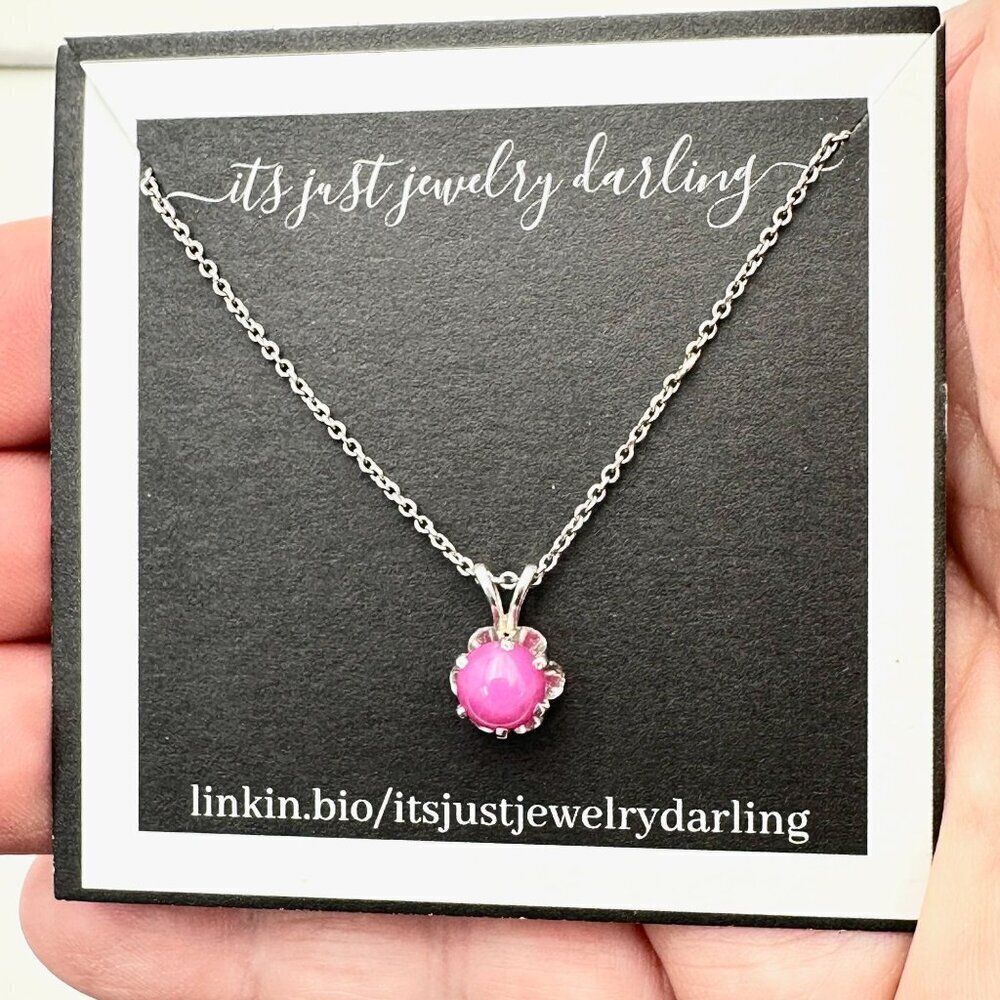 Vintage 14K Gold Womens Necklace Pink Star Sapphire Pendant 17" Unique Rare